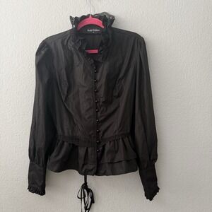 Scarlet Darkness Victorian Ruffle Blouse Corset Lace Up Back Puff Sleeve Sz XL